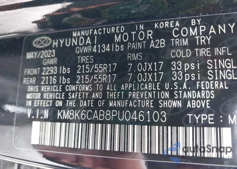 2023 Hyundai Kona Sel from USA, damaged, VIN KM8K6CAB8PU046103